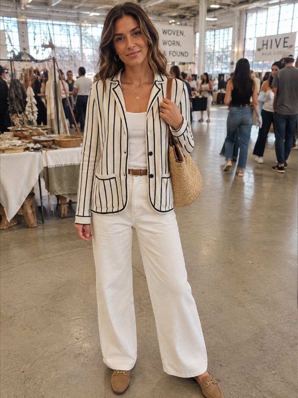 Preppy French Riviera Cream Stripe Tipped Cardigan Jacket Tricoville Vintage